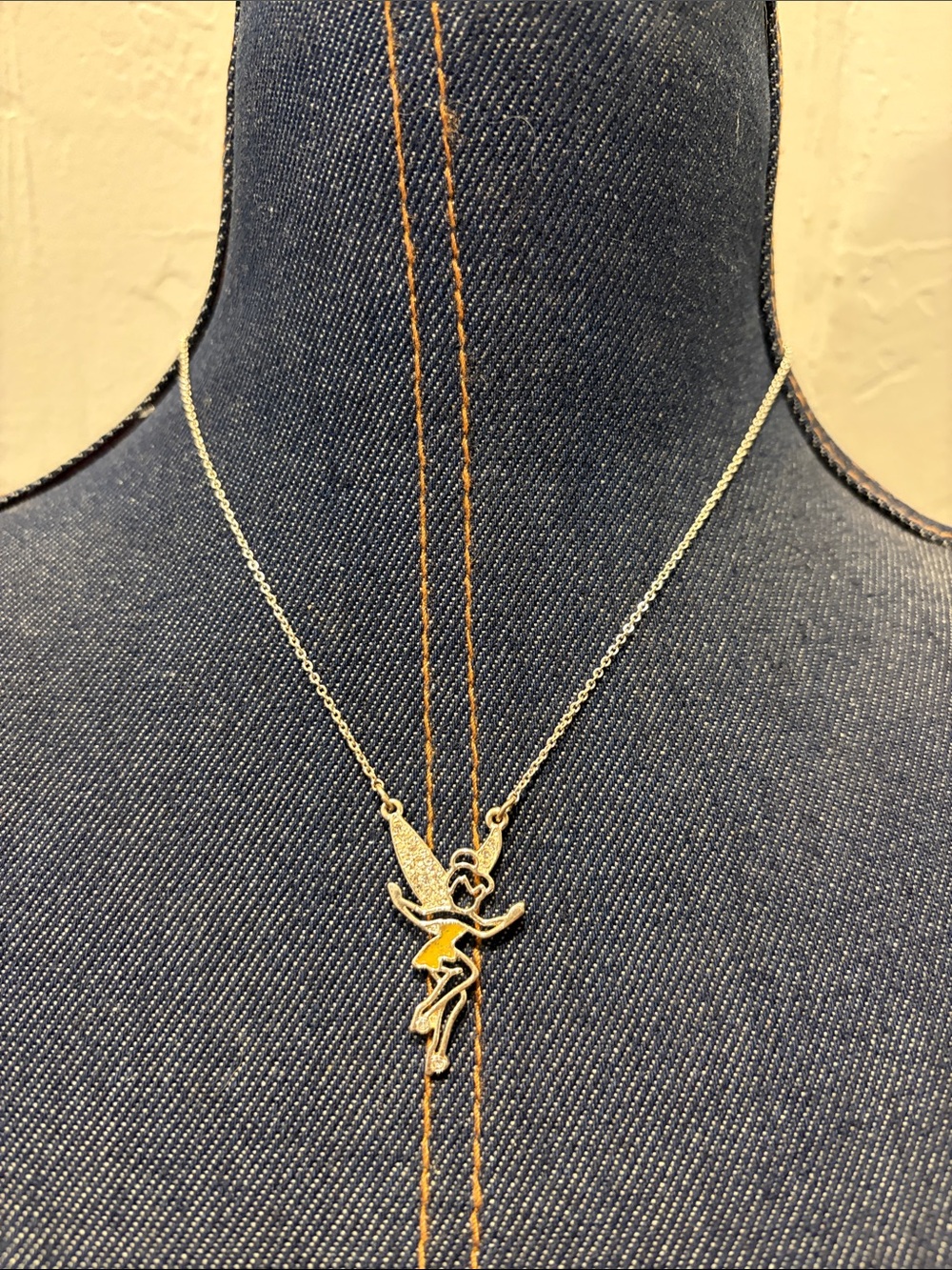Disney Silver Tinkerbell Pendant Necklace with Yellow Accent